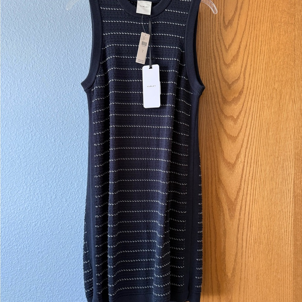 SOLD. Varley Navy Knit Midi Dress with Metallic Threading